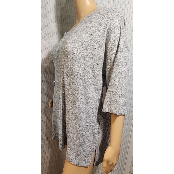Peace And Pearls Blouse For Women Size Medium relax fit Gray With Pearl Trim - Picture 3 of 12